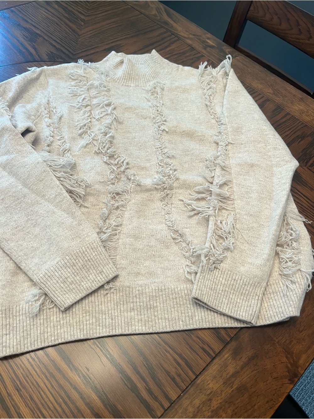 One grey day  Women’s S Ivory Brown Speckled Mock Neck Button Knit Pullover #612